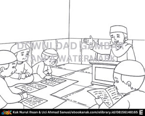 004. Gambar Mewarnai Mengaji Bersama Ustaz
