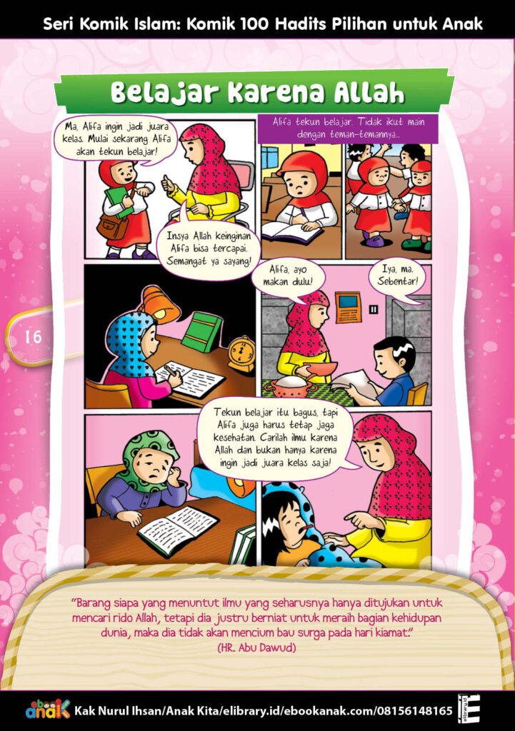 CM016. Komik 100 Hadits Pilihan untuk Anak; Belajar Karena Allah (16)